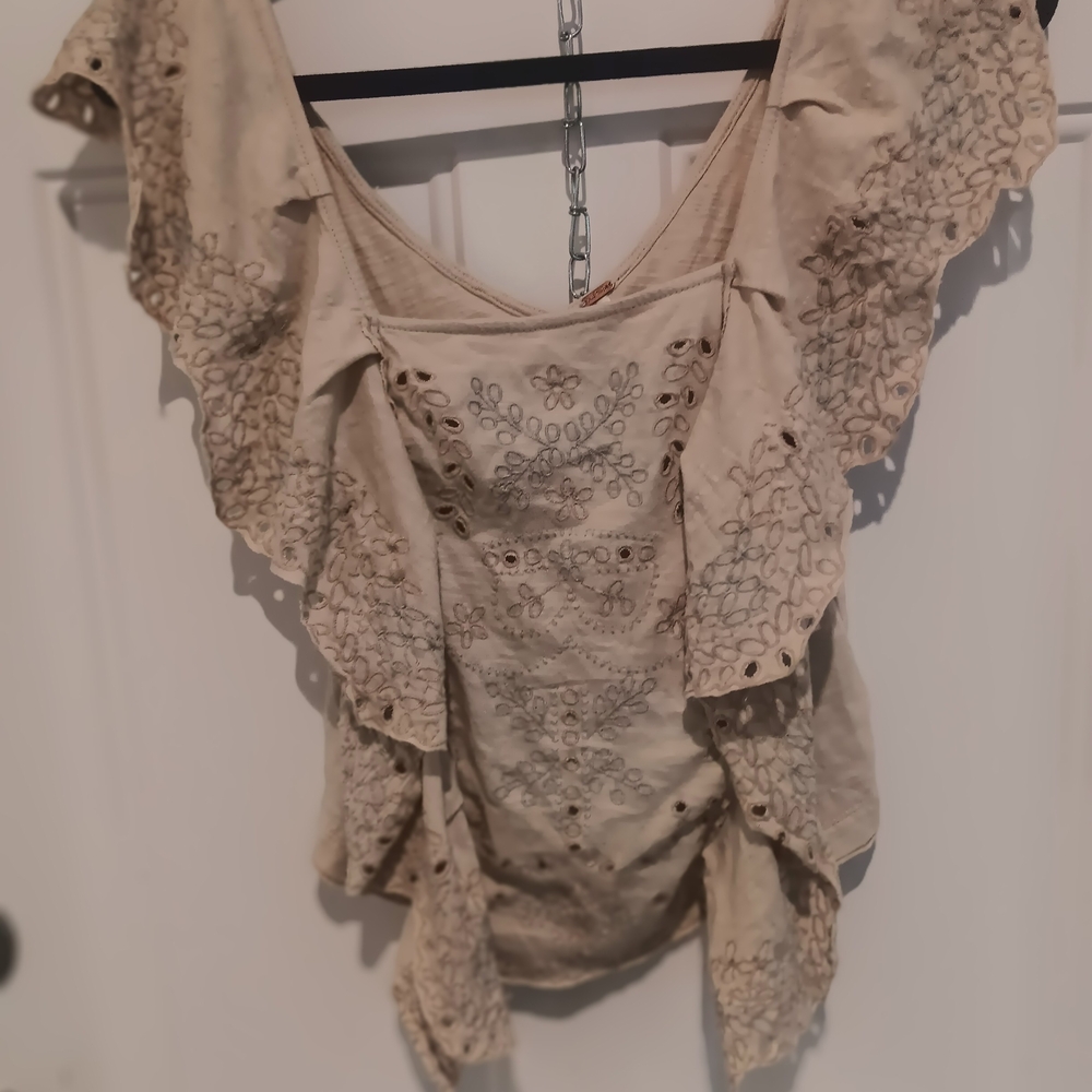 FP Movement by Free People Cream Embroidered Bodysuit